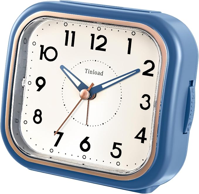 Tinload 4.3" Vintage Retro Analog Alarm Clock, Super Silent Non Ticking Clock with Manual Light, Snooze, Battery Operated, Simply Design, for Living Room, Bedroom, Bedside, Desk(Blue)