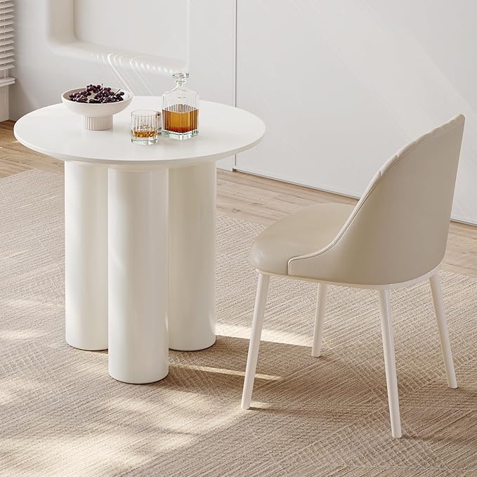 30" Round Dining Table Circular White Kitchen Table for 1-2 Person, Modern Dinner Tables for Kitchen, Living Room, Bar, Small Apartment Space Saving, Table Only