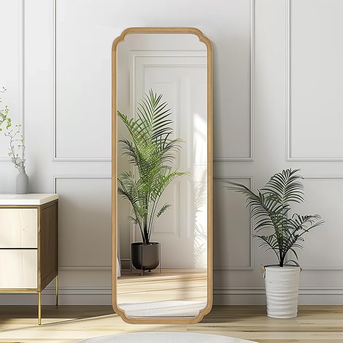WallBeyond Full Length Mirror Wall Mounted 65"x22", Rustic Wooden Frame Floor Mirror, Large Full Body Mirror for Bedroom, Leaning or Hanging Against Wall (Natural Solid Wood)