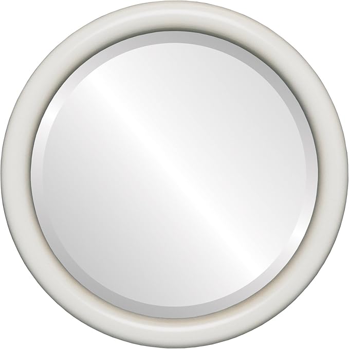 OVALCREST Round Wooden Beveled Wall Mirror for Home Decor, Bathroom, Vanity, Bedroom, Living Room, Hallway - Taupe - 16x16 Outside Dimensions