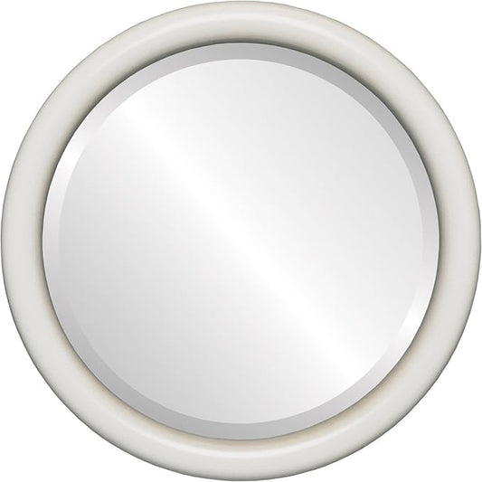 OVALCREST Round Wooden Beveled Wall Mirror for Home Decor, Bathroom, Vanity, Bedroom, Living Room, Hallway - Taupe - 16x16 Outside Dimensions