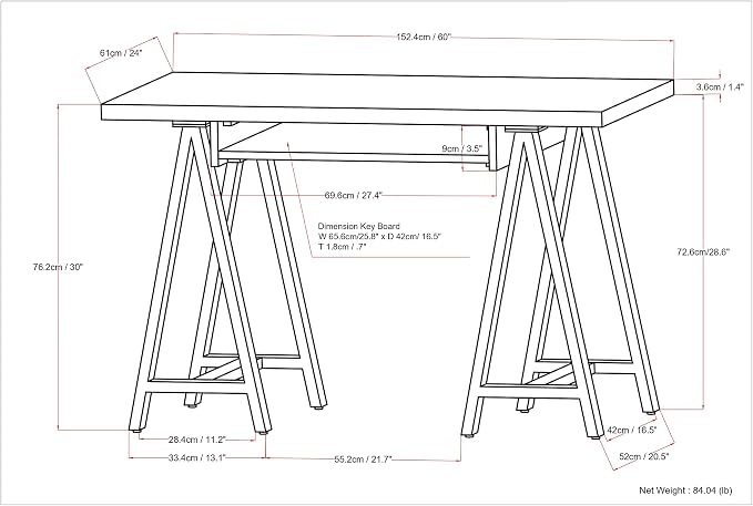 SIMPLIHOME Sawhorse Industrial 60 inch Wide SOLID WALNUT WOOD and Metal Desk in Walnut for the Office Desk, Writing Table, Workstation and Study Table