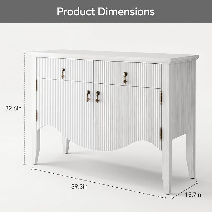 FUSUNBAO 40" Retro Buffet Cabinet with Storage, Fluted Sideboard Credenza with Drawer, Accent Bar Cabinet for Living Room Furniture, Coffee Bar or Entryway, Dining Room, White