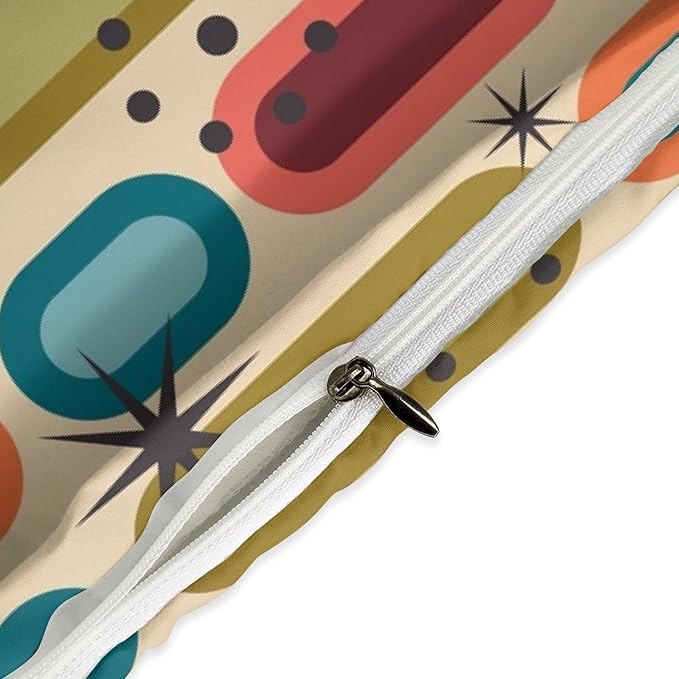 Colorful Aesthetic Comforter Cover Geometry Bed Set, Retro Atomic Duvet Cover，Modern Mid Century Bedding Sets，Aesthetic Abstract Art Bedding 3 Piece (1 Duvet Cover 90"x90" + 2 Pillow Sham 20"x30")