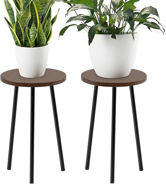 Plant Stand Indoor 2 Pack: Corner Wood 20 Inch Plant Stand Mid Century Modern Decor - Small Round Plant Table for Indoor Plants - Outdoor Plant Holder for Patio Living Room Bathroom Office (Walnut)