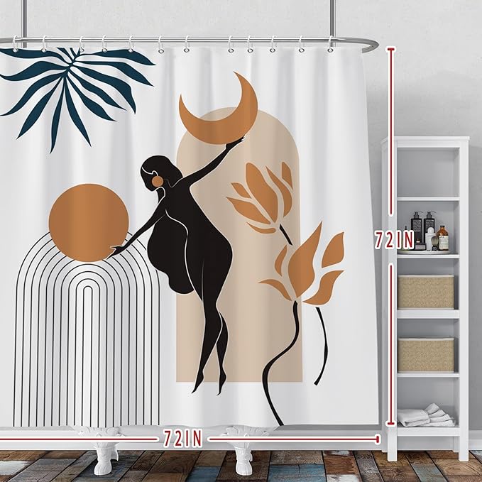 Baocicco Boho Mid Century Shower Curtain Sun and Moon in The Woman's Hands Minimalist Geometric Shower Curtains for Bathroom Bathtubs Waterproof Fabric Shower Curtain with Hooks 72x72 Inches