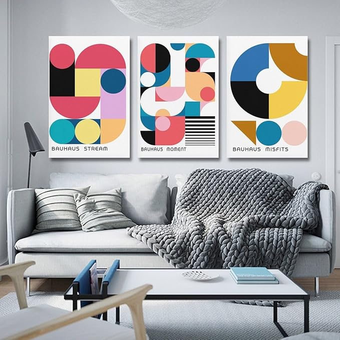 9W Bauhaus Poster Abstract Canvas Wall Art Set of 3 Modern Boho Decor For Bedroom Livingroom Frame-style 24x36inch(60x90cm)
