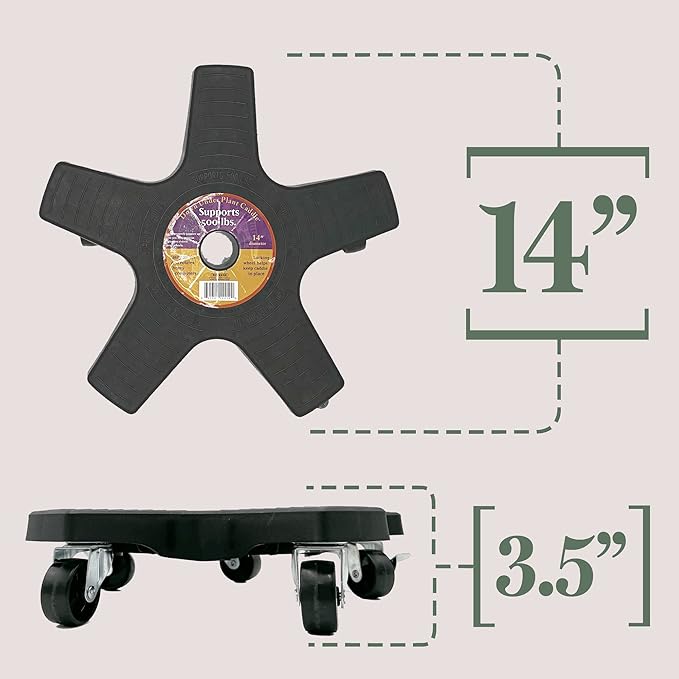 Bosmere 14" Plant Caddie - Heavy-Duty Rolling Plant Stand with Locking Wheels, 500 lb Capacity – Durable Plant Caddy for Indoor/Outdoor Use, Black