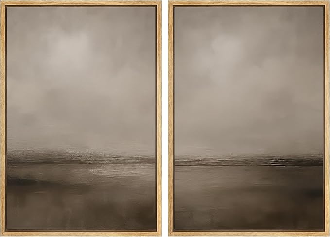 MUDECOR Framed Canvas Print Wall Art Abstract Brown and Taupe Modern Minimalist Misty Landscape Illustrations Modern Art Decorative Bohemian for Living Room, Bedroom, Office - 16"x24"x2 Natural