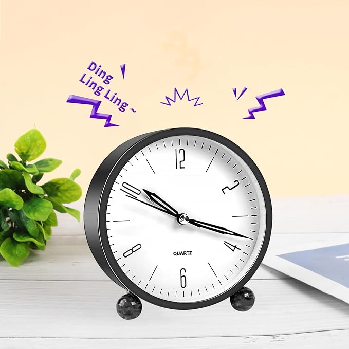 pxy Cute and Safe Alarm Clock for Kids Battery Powered (Battery Include), 4" Analog Super Silent Analog Alarm Clock with Night Light510 Black&White
