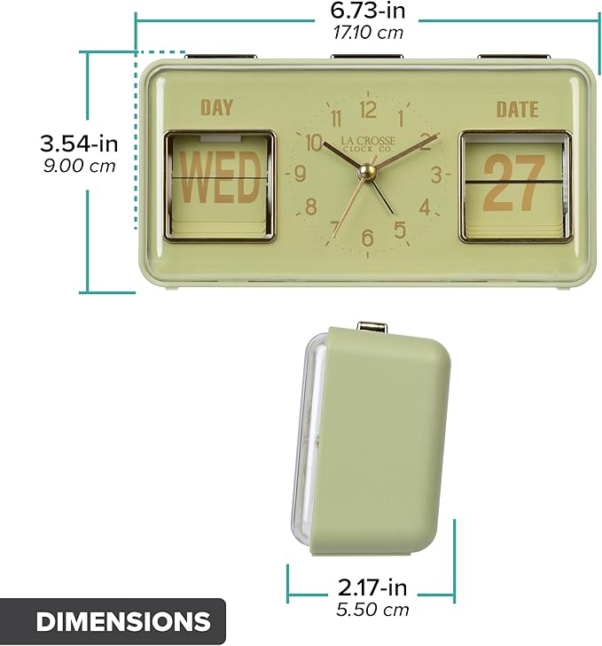 La Crosse Clock 636-379G Daily Flip Green Tabletop Alarm Clock with Calendar