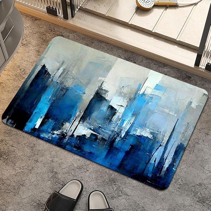 Bath Mat Rug,Blue grey and more colors abstract Non Slip Quick Dry Super Absorbent Thin Bathroom Rugs Fit Under Door-Easy to clean Bathroom Floor Mats-Shower Rug for Shower Sink Bathtub(16" x 24"In)
