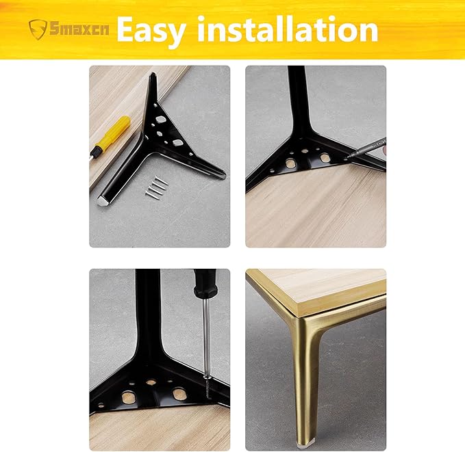 9.8 inch/25cm Shiny Gold Metal Furniture Legs Set of 4, DIY Replacement for Cabinet Legs, Sofa Legs, Chair Legs