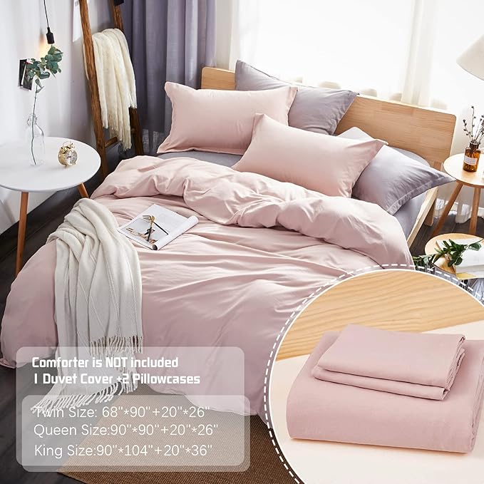 Dreaming Wapiti Duvet Cover Twin,Washed Microfiber Pink Twin Size Duvet Cover Set,Solid Color - Soft and Breathable with Zipper Closure & Corner Ties (Pink Mocha, Twin)