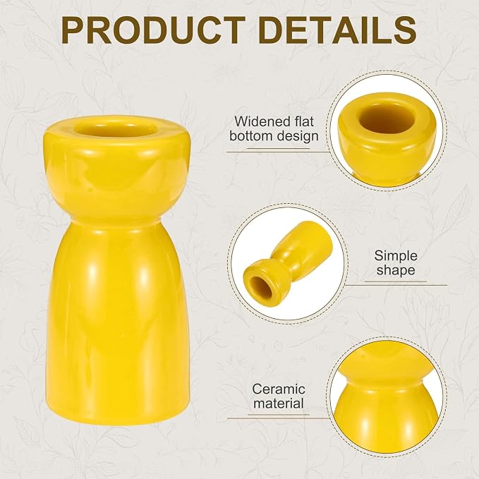 uxcell 2 Pack Candlestick Holder Bright Yellow Ceramic Taper Candle Holder Candle Stand Holders Modern Style Decoration for Centerpiece Tabletops Anniversary