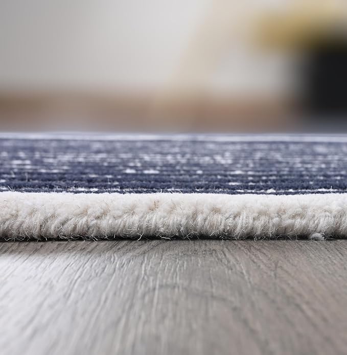 Modern Handmade Wool Area Rug, Abstract Curved Line Geometric Carpet for Living Room Bedroom, Contemporary Tufted Indoor Rug with Soft Pile and Cotton Backing (Ink, 9'x 12')