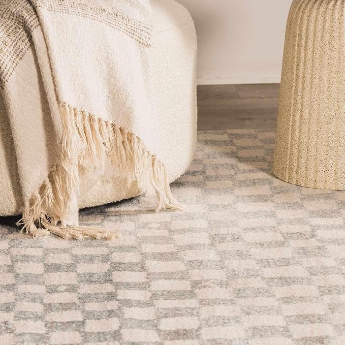 Hauteloom Logic Living Room, Bedroom Area Rug - Checkered Checkerboard Geometric Square - Contemporary Modern Minimalist Transitional Scandinavian - Cream, Silver Blue, Light, Blue, Gray - 2' x 3'