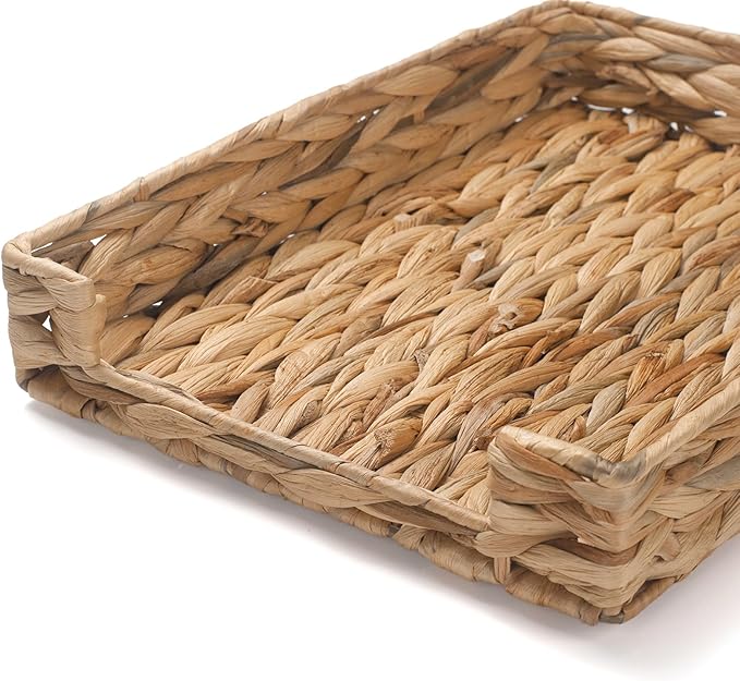 Water Hyacinth Letter Tray, Wicker Desk Tray, Woven Desk Organizer, A4 Paper, Document, File, Mail, Magazine Storage Basket for Office, Classroom, Home Desktop
