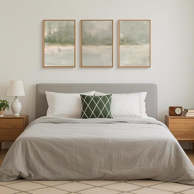 FWIEXA Grey Green Abstract Canvas Wall Art Set 3, Neutral Landscape Framed Prints, Modern Lake Scenery Paintings, Beige 16x24In Watercolor Artwork Poster for Farmhouse, Living Room, Bedroom, Office