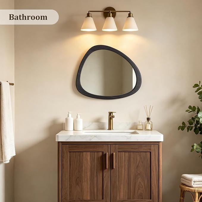 HOMECOOKIN 19" H x 23" Asymmetrical Mirror, Irregular Wooden Wall Mirror for Bedroom, Living Room,Entryway– Mid-Century Modern Decorative Mirror, Solid Wood Frame, Pebble Shaped Design (Dark Brown)