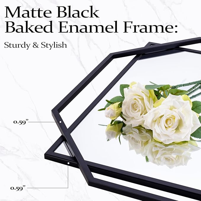 Black Bathroom Mirror, 36" x 24" Mirror Wall Decor with Modern Art Octagonal Metal Frame, for Living Room, Bedroom, Dining Room, Entryway
