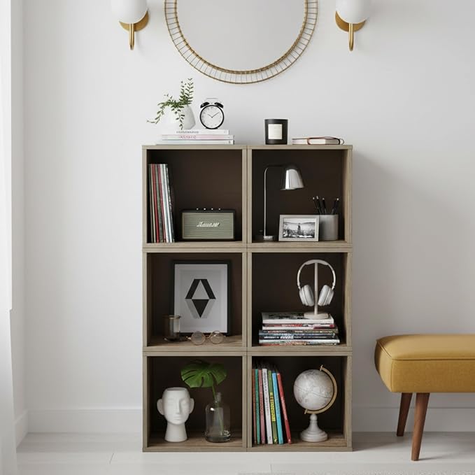 Lavish Home Cube Storage Organizer – Modular Stackable Bookshelf, Customizable Cube Shelf Bookcase, Nightstand or End Table for Living Room, Bedroom, Dorm (Gray Woodgrain)