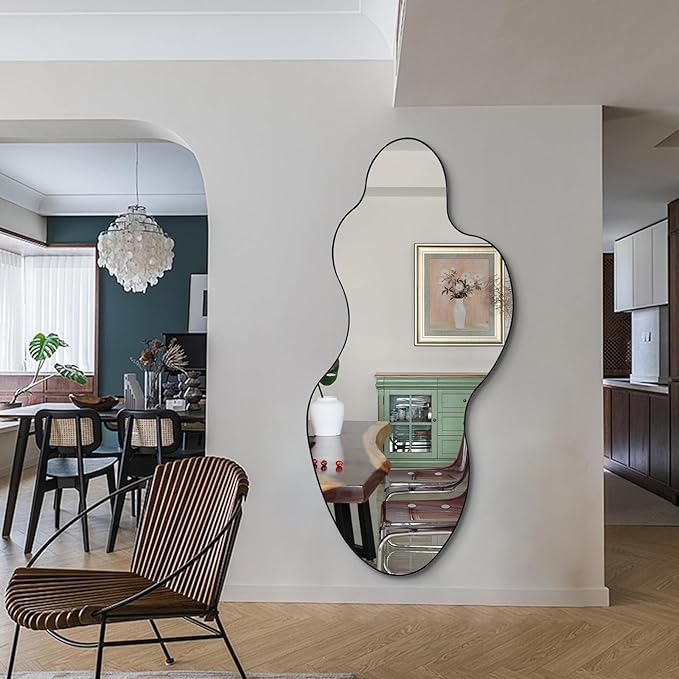 Irregular Mirror, 60"x30" Asymmetrical Mirror Full Length, Large Abstract Mirrors with Metal Frame, Modern Unique Shaped Mirrors for Living Room Bathroom Bedroom Hallway Entryway Fireplace