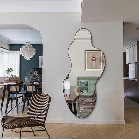 Irregular Mirror, 60"x30" Asymmetrical Mirror Full Length, Large Abstract Mirrors with Metal Frame, Modern Unique Shaped Mirrors for Living Room Bathroom Bedroom Hallway Entryway Fireplace