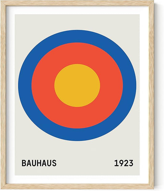 HAUS AND HUES Bauhaus Wall Art – Geometric Vintage Poster, Contemporary Abstract Print, Living Room Decor (Beige Frame, 16x20)