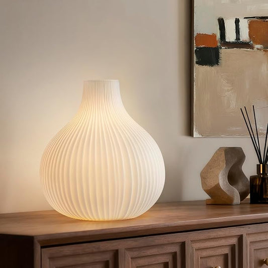 RONDURE 8.7" Modern Ceramic Table Lamp, Fully Dimmable Modern Bedside Lamps for Bedroom, Living Room and Nightstand, White Translucent Ceramic Shade, Warm Ambient Lighting, Corded, Bulb Included