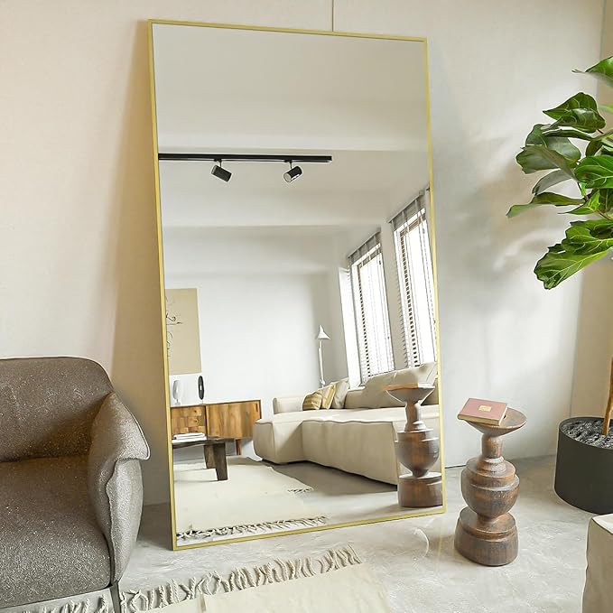 Koonmi 78"x35" Floor Mirror Full Length, Bedroom Floor Body Mirror with Stand, Large Gold Mirror, Leaning, Standing or Hanging Horizontally/Vertically