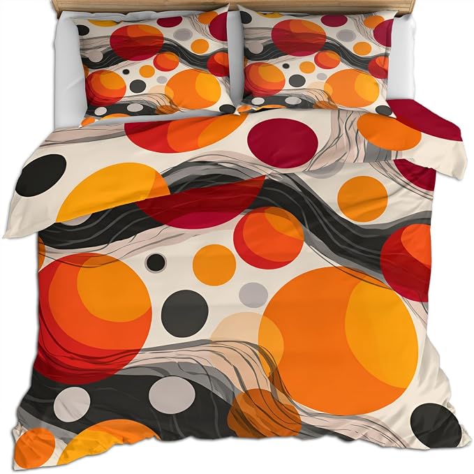 Abstract Burnt Orange Duvet Cover Full Size, Retro Medieval Bedding Set 3 Piece Bedroom Decor Vibrant Modern Comforter Cover and 2 Pillow Sham with Zipper Closure