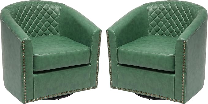 KINWELL 50" Faux Leather Upholstered Loveseat Sofa with 2 Swivel Barrel Accent Chairs, Minimalist Comfy 2-Seater Couch and Armchair for Small Spaces Apartment, Green