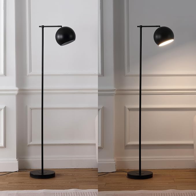 JONATHAN Y 58.5" Black Metal Cylinder Floor Lamp Modern Contemporary Minimalist Standing Lamp for Living Room Bedroom with Metal Dome Shade Foot Switch LED Bulb Included JYL3088B