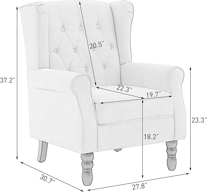 High Back Accent Chairs Set of 2, Upholstered Armchair Wingback Arm Chair for Living Room, Comfy Single Sofa Solid Wood Legs Bedroom Reading Seat - Taupe Tan