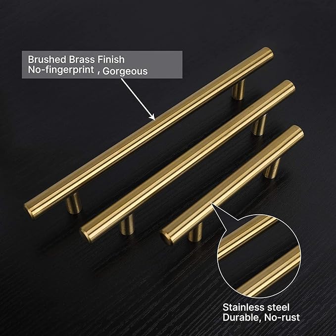 Haliwu 50 Pack Cabinet Handles Brass Gold Cabinet Pulls 3-3/4 Inch Hole Center Drawer Pulls Modern Bar Dresser Handles for Bathroom Kitchen Bedroom