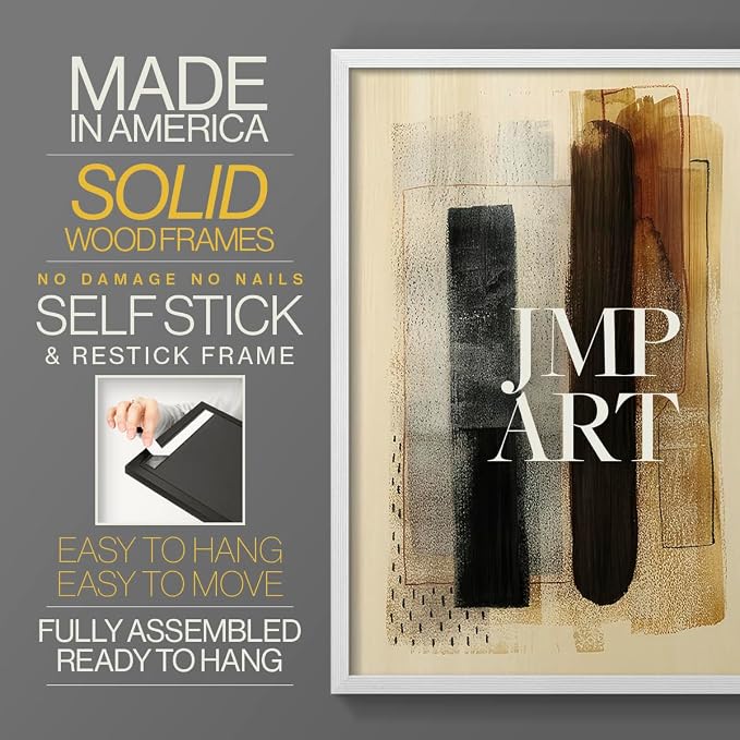 Renditions Gallery Set of 2 Peel & Stick Framed Prints, Pattern Abstract Wall Art, Burnt Toast Pattern Wall Decor, Re-Stickable - Ready to Hang - 11"x14" - White Frame LT588