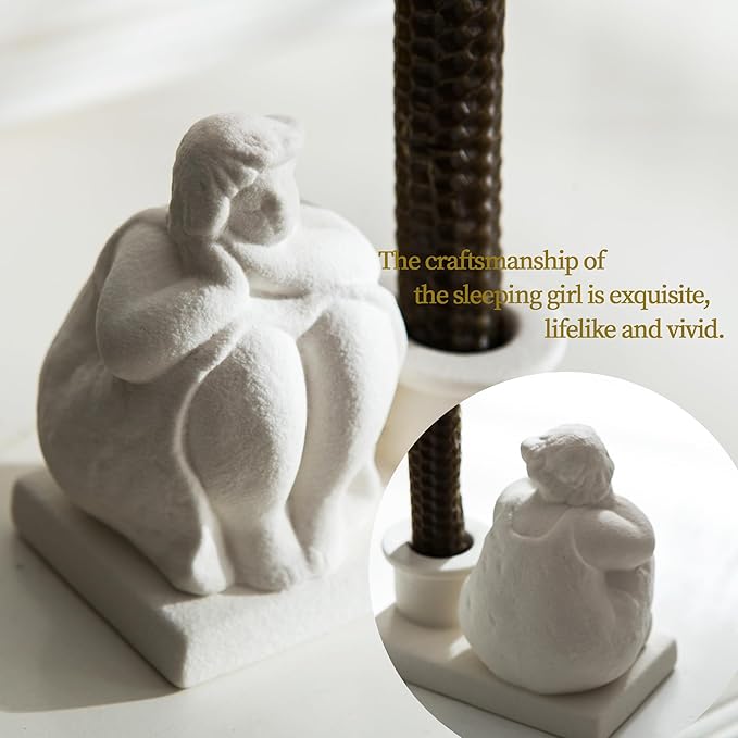 White Candle Holder, Handmade Ceramic Girl Candlestick Holders, Taper Candlelight Stand for Home Decor, Table Centerpiece and Coffee Table Decor