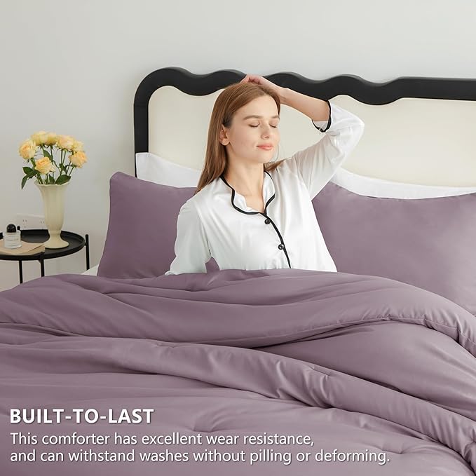 CozyLux Twin Comforter Set College Dorm Essentials, 2 Pieces Dusty Purple Twin Extra Long Solid Bedding Set, Grayish Purple Bed Set with Down Alternative Comforter and 1 Pillowcase Back to School Gift