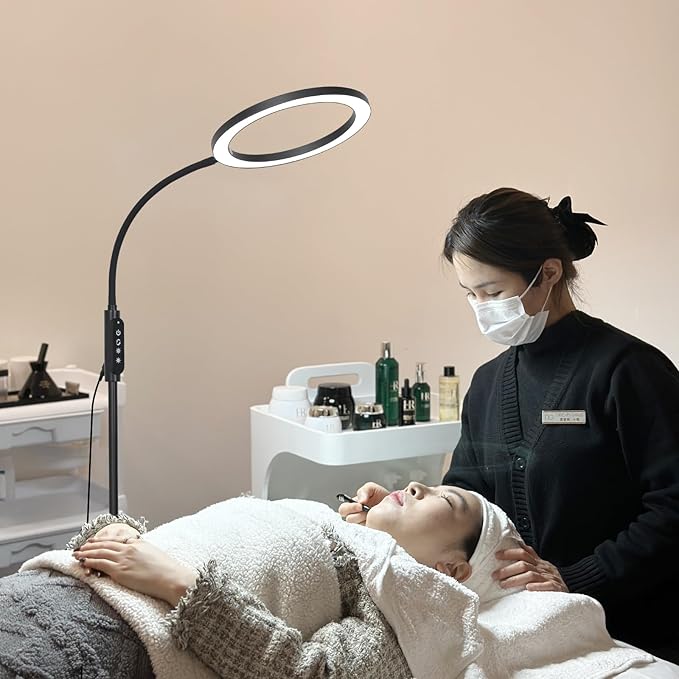 Professional LED Tattoo and Eyelash Lights - Adjustable Gooseneck Floor Lamp with Remote/Touch Control, Shadow-Free, Strobe-Free Bright Lighting for Salons, Manicures, Artists, Salons, Home Use