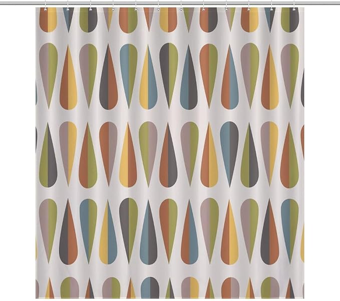 Mid Century Modern Shower Curtain,Colorful Abstract Geometric Drop Shapes Art Style Shower Curtains Set for Bathroom Fabric Decorative Bath Curtain Washable Curtain Hooks, 72x72”