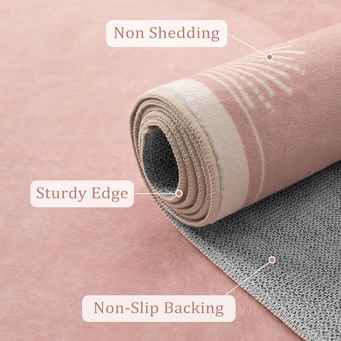 Hedlive Modern Pink 8x10 Rug for Living Room,Ultra Thin Washable Bedroom Rug 8x10 Under Bed, Non Slip Sun Print Large Rugs, Non Shedding Throw Carpet for Girls Room Nursery Dorm(8'x10',Pink)