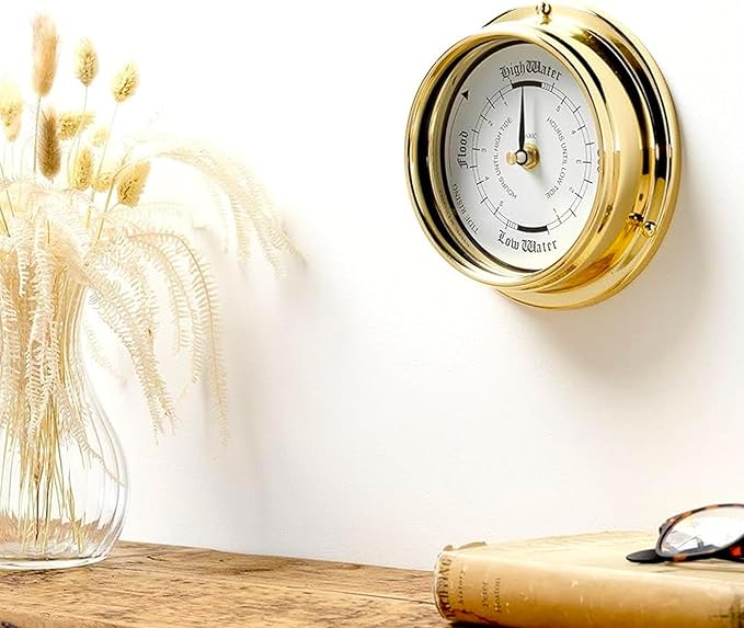 Tide Clock Traditional TideClock Heavy Lacquered Brass (1/2kg) Classic Nautical Clock Gift Tidal Fishing Coastal Clock Handmade in England.