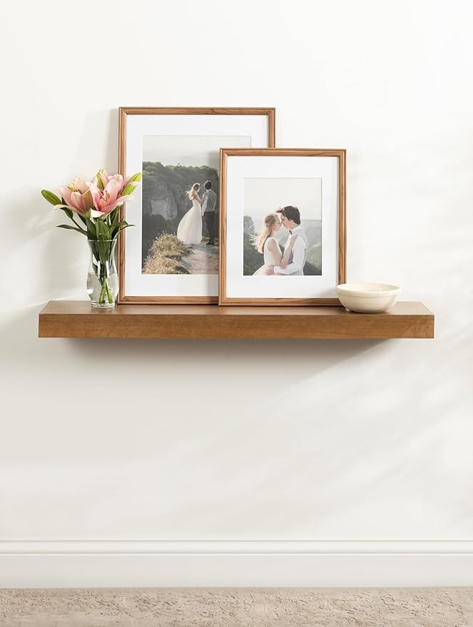 Kate and Laurel Havlock Modern Natural Floating Shelf; 36 x 8; Rustic Wood; Functional Bathroom and Kitchen Shelf for Storage and Display