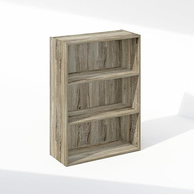 Furinno Simple Book Shelf, 3-Tier Bookshelf, Storage Shelves Bookcase, 9.7 x 23.7 x 31.5, for Living Room, Bedroom, Home Office, Sonoma Oak