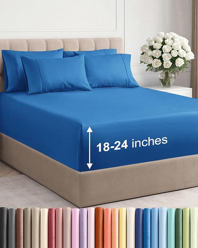Extra Deep King Sheet Set - 6 Piece Breathable and Cooling Sheets - Hotel Luxury Bedding for Women, Men, Kids & Teens - Easy & Secure Fit - Soft, Wrinkle Free & Comfy - Extra Deep Pockets - Royal Blue