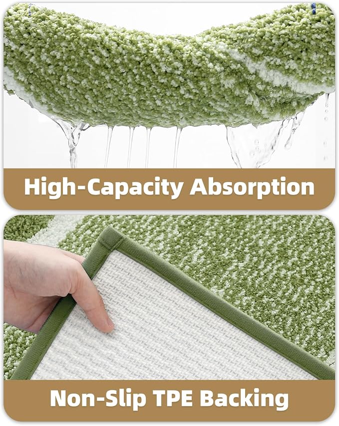 Color&Geometry Simple and Stylish Bathroom Runner Non Slip, 24"x43" Moss Green and Ivory Bath Runner Rug, Absorbent, Soft, Washable, Microfiber Bath Mat Bathroom Carpet