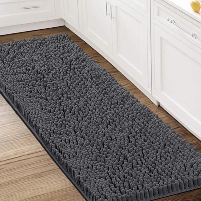 H.VERSAILTEX Bathroom Rugs Bath Mats Non Slip Luxury Chenille Bathroom Runner Rug 59x20 Extra Soft and Absorbent Shaggy Rugs Washable Dry Fast Area Carpet Mats for Bath Room, Tub - Grey