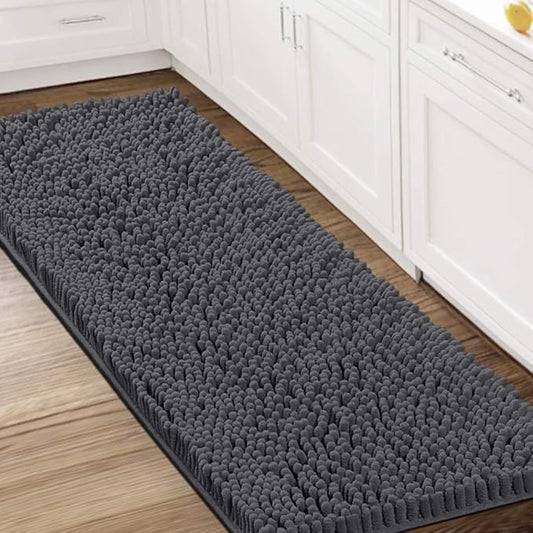 H.VERSAILTEX Bathroom Rugs Bath Mats Non Slip Luxury Chenille Bathroom Runner Rug 59x20 Extra Soft and Absorbent Shaggy Rugs Washable Dry Fast Area Carpet Mats for Bath Room, Tub - Grey