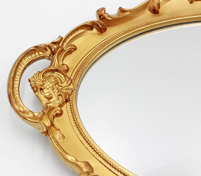 Eaoundm 14.5 x 10 inchs Smallest Oval Antique Decorative Wall Mirror Vintage Hanging Mirror (Gold)